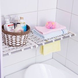 Hershii Tension Shelf Expandable Closet Organizer Adjustable Rod Heavy Duty Hanging Rail Rustproof DIY Storage Rack 4-Bar Extention with Gaskets for Garage Bathroom Kitchen Bedroom Wardrobe