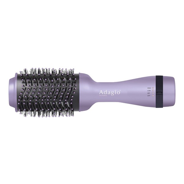 Adagio California Blowout Brush: 2-in-1 Hot Air Brush Styler and Dryer - Negative Ion Round Brush - Hair Dryer Brush with Straightener Function - Hair Styling Tools for Women… (3-inch, Lavender)