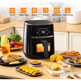 Adoolla Air Fryer Oven 5 Qt Large Oil Free Touch Screen 1500W Mini Oven Combo with 7 Accessories, One-Touch Digital Controls, Nonstick Tray & Dishwasher-Safe Detachable Square Basket, Timer