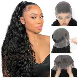 Deep Wave 360 Lace Front Wigs Human Hair Full Lace Human Hair Wigs For Black Women 360 Drawstring Wig Human Hair Pre Plucked With Baby Hair 360 Wig Human Hair Full Lace (20 Inch)
