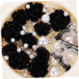 Healeved Nail Art Charms Black Camellia Rhinestones 4 Packs Gems Nail Decorations Supplies