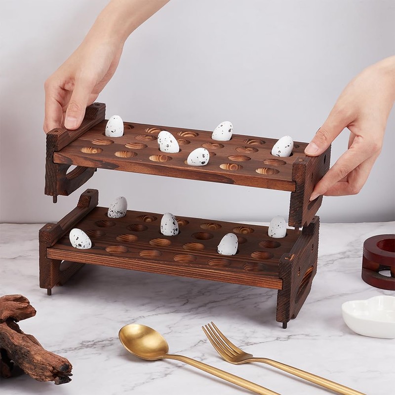 BENECREAT 48 Slot 2 Tier Stackable Wooden Quail Egg Holder