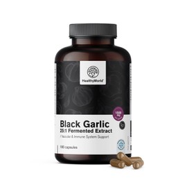 HealthyWorld® Black Garlic 1500 mg - 180 Capsules - Garlic Extract 25:1-20% Polyphenols - No Odour and Unpleasant Taste - For More than 3 Months - For the Immune System