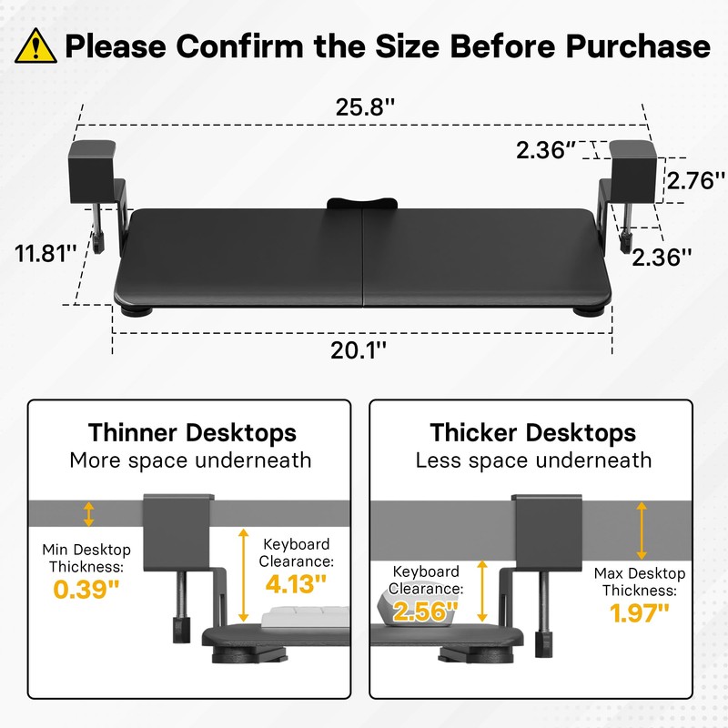 BONTEC KMT01-PJ Under Desk Keyboard Tray, Pull-Out Keyboard & Mouse