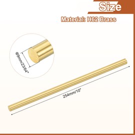 sourcing map 1 Pcs 23/64"(9mm) Dia Brass Solid Round Rod, 10"(254mm) Length H62 Brass Lathe Bar Stock Round Brass Rod for DIY Crafts Industry Construction
