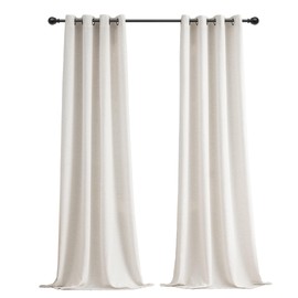 VOILYBIRD Off White Linen Curtains Black Grommets Sheers Curtains 96 Inches Long for Bedroom Farmhouse Drapes Basketweave Texture, 52”W x 96”L, 2 Panels