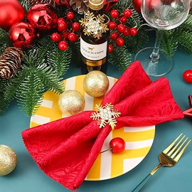 Christmas Napkin Rings Reindeer Deer Elk Snowflake Christmas Napkin Buckle for Dinner Party Thanksgiving Christmas New Year (Snowflake, Gold, Pack of 6)