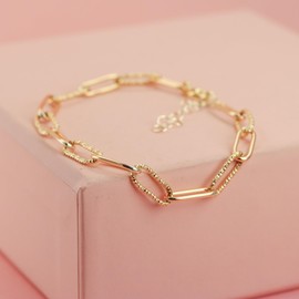 Chunky Paperclip Chain Bracelet with Sparkle Silver Links and 14K Gold Filled Smooth Links for Women, Adjustable Size Small/Medium & Medium/Large, Silver & Gold Link Bracelet (Gold, S/M)