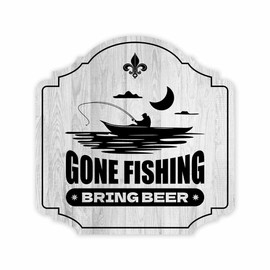 Heritage Plus Gone Fishing Bring Beer Wall or Door Sign | Boating Home Decor - Medium