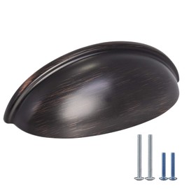 HOMOTEK 6 Pack Drawer Bin Cup Pulls Dresser Pulls for Cabinets Oil Rubbed Bronze - 3 Inch Hole Centers Furniture Handles,Kitchen Cabinet Hardware
