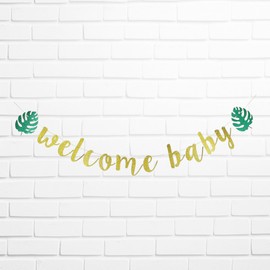MS Gold Glitter Welcome Baby Banner Safari Baby Shower Welcome Banner, Jungle Safari Baby Shower Banner for Jungle Safari Theme Baby Shower Party Decorations