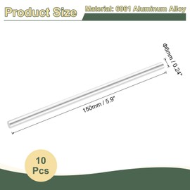 uxcell 10Pcs 0.24"(6mm) Dia Round Aluminum Rods, 5.9"(150mm) Long 6061 Aluminum Round Rod Solid Lathe Bar Stock for Industry Construction DIY Crafts, Silver