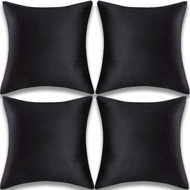 Yonous Cushion Covers, Soft Premium Velvet Decorative Throw Pillow for Sofa Bed Couch Chair, Set of 4, Black, 18x18 inch / 45 x 45 cm