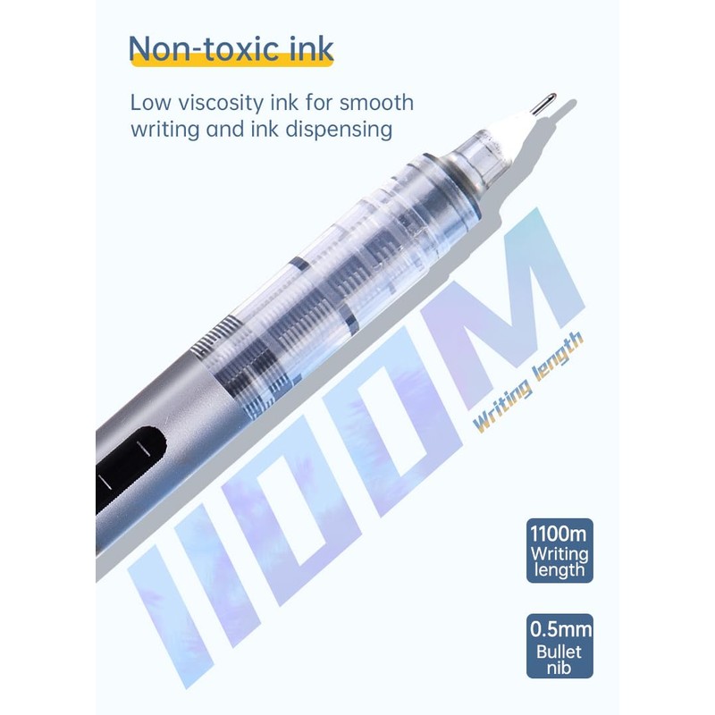 BASUNOCL 12 Pcs Fine Point Pen Liquid Rollerball Pens, 0.5mm