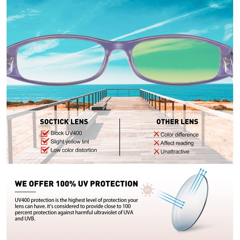 SOCTICK Reading Glasses Blue Light Blocking, 5-Pack Reading Glasses for