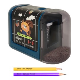 Alkpory Battery-Operated Electric Pencil Sharpener – Portable, Safe & Durable, Dual-Helix Blades, Black&Blue&Purple with Cartoon Stickers, Perfect for Students, Teachers, Artists & Designers,Blue