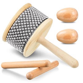 5 Pcs Cabasa Music Instrument for Baby Shower Gifts Wooden Hand Percussion Instrument Set with Stainless Steel Breads Latin Percussion Instrument Classical Wood Claves Rhythm Sticks Egg Shakers