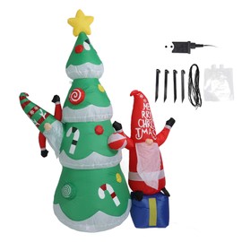 1.8m Dwarf and Christmas Tree Inflatable Decoration IP44 Christmas Outdoor Inflatable Decoration with Blower and LED Light EU Plug 220‑240V