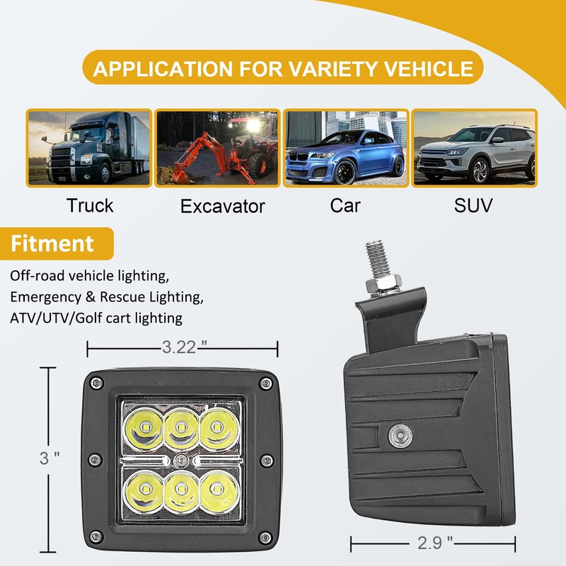 XJMOTO RZR Headlight Kit, 4PCS 24 LED Work Light Pod