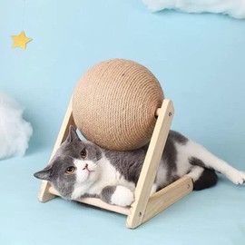 Cat Scratching Ball Cat Scratcher Toy Cats Scratcher Post Natural Sisal-Natural Wood Base & Durable Design - Entertaining & Furniture-Saving Scratch Post for Cats and Kittens