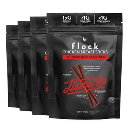 Flock Chicken Breast Meat Sticks, Healthy Jerky Snacks,15g Protein, 100% Chicken Breast, Hattie B's Hot Nashville Flavor (2.12 oz 4 Pack)