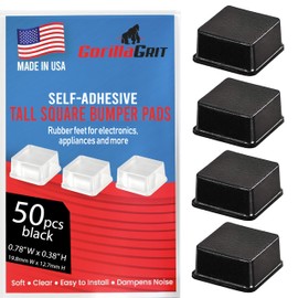 Black Tall Square Adhesive Rubber Bumper Pads - Made in USA – Rubber Feet for Speakers, Electronics, Furniture, Appliances, Audio Equipment - 50 Pieces