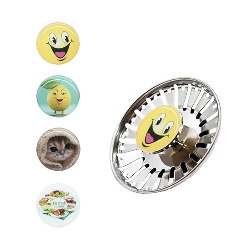 Kitchen Sink Strainer Plug, Stainless Steel, Interchangeable Emoji Design (bh-78mm)