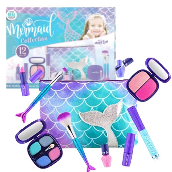 Make it Up - Mermaid Collection Kit for Young Girls (incl. Zipped Bag) - Mermaid Makeup for Girls with Eyeshadow, Glitter, Lipgloss & Much More - Easily Washable, Non-Toxic - Safety Tested - Blue
