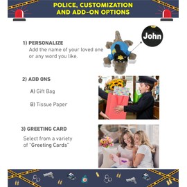 DolliBu Grey Alligator Police Officer Super Soft Plush Toy - Soft Alligator Cop Stuffed Animal Dress Up with Cute Cop Uniform and Cap Outfit - Gift with Personalization - 14 Inches