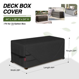 Porch Shield Patio Deck Box Storage Cover - 600D Outdoor Waterproof Cover for 73 Gallon Box Tear Resistant Rectangular Fire Pit Table Covers 44 x 28 x 24inch Black