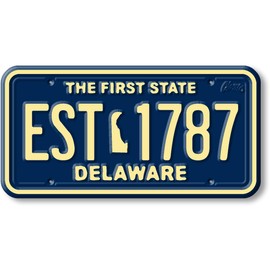 Delaware State License Plate Magnet by Classic Magnets, 1.9" x 3.8", Collectible 3D Rubber Vintage-Style Souvenirs and Gifts Made in The USA