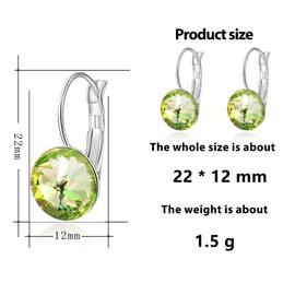 XUPING Small Crystal Olive Green Earrings For Women Silver Leverback Dangle Minimalist Hypoallergenic Sparkling Birthstone Earrings Party Jewelry 12mm