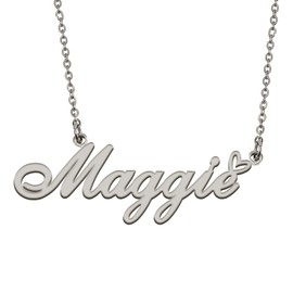 HUAN XUN Silver Initial Letter Necklace for Women Girls Maggie Custom Nameplate