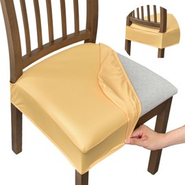 FUANGUI Dining Chair Covers Set of 6, Waterproof PU Leather Stretch Chair Seat Slipcovers Soft Removable Washable Chair Covers, Kitchen Chair Seat Covers Protectors Dining Room, PU-Yellow
