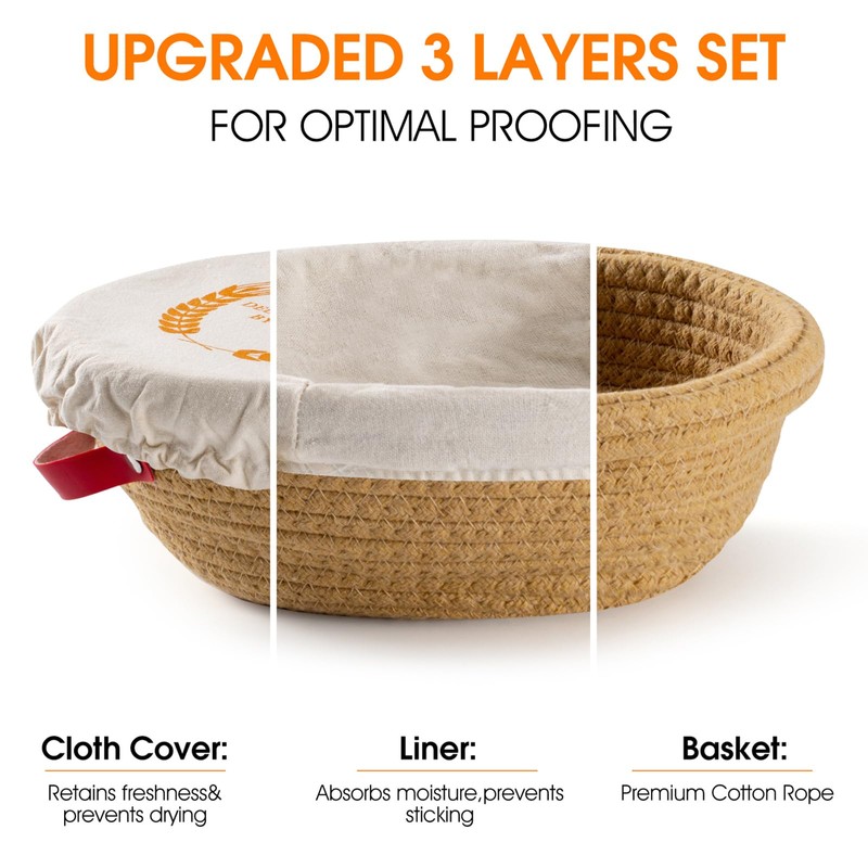 Sourdough Starter Kit, Handmade Cotton Rope oval and round banneton