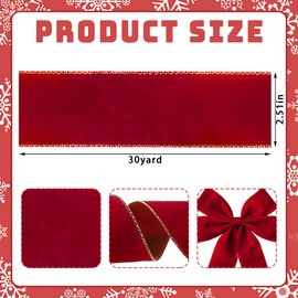 Glodecart Christmas Ribbon for Wreath Bow Wrapping Gifts, Wired Christmas Red Velvet Ribbon for Gift Wrapping Party Supplies Decoration DIY Crafts 2.5" X 30 Yards Winter Christmas Velvet Wreath Ribbon