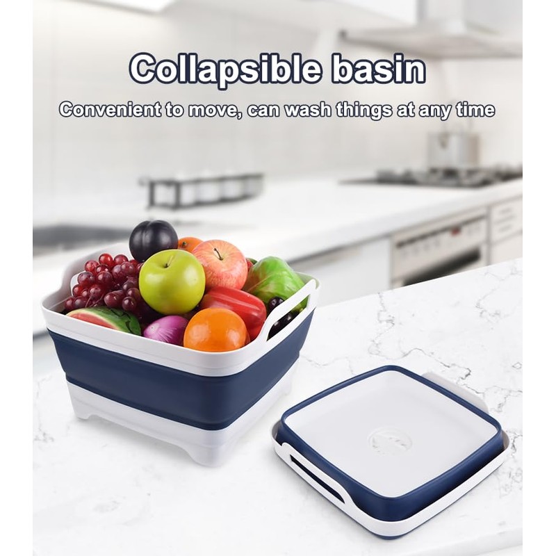 Collapsible Wash Basin 9L, Foldable Dish Tub with Drain Plug,