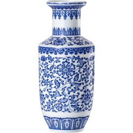 Qinlang 10.5 Inch Blue and White Ceramic Vase, Porcelain Flower Vase for Centerpieces, Decorative Floral Vase for Flowers and Home Decor - Bottle Shaped