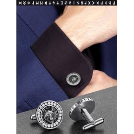316L Stainless Steel Cufflinks Shirt Studs with White CZ Viking Wolf Head Cuff Links Business Wedding Gifts for Men