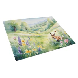 Caroline's Treasures Rabbit Springtime Meadow Glass Cutting Board Decorative Tempered Glass Kitchen Cutting and Serving Board Large Size Chopping Board