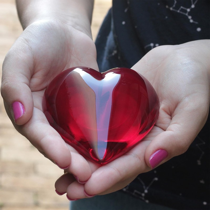 Ca D Oro Medium Red Heart Glass Paperweight Hand Blown