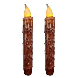CVHOMEDECO. Real Wax Hand Dipped Battery Operated LED Timer Taper Candles Country Primitive Flameless Lights Décor, 6-3/4 Inch, Coffee, 2 PCS in a Package