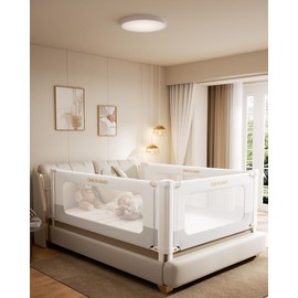 Bed Rail for Toddlers, Thickened & Reinforced Toddler Bed Rails with Double Child Lock, Upgraded Kids Baby Bed Rail Guard/Bed Side Rails for Queen, King Size,White/Grey, 1Side, 78.7" Lx28 H