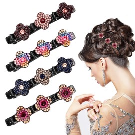 Pack of 4 Crystal Flower Hair Clip Pearl Sparkling Hair Clip Hummingbird Hair Clip with 3 Clips for Women Girls Kids