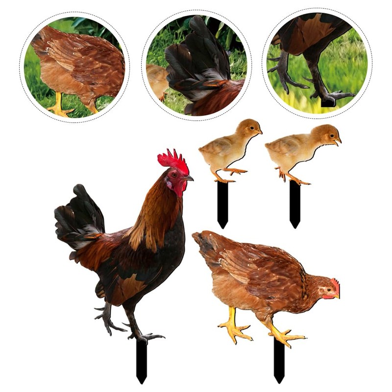 HANABASS Pack of 4 Chickens Chicks Ground Stakes Lawn Ornament