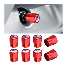 AUCELI American Flag Tire Valve Stem Caps, 8 Pcs Tire Air Cap Covers, Aluminum Alloy Hexagon Wheel Valve Cap with Leak-Proof Rubber O-Ring for Car Truck Motorcycle Bike