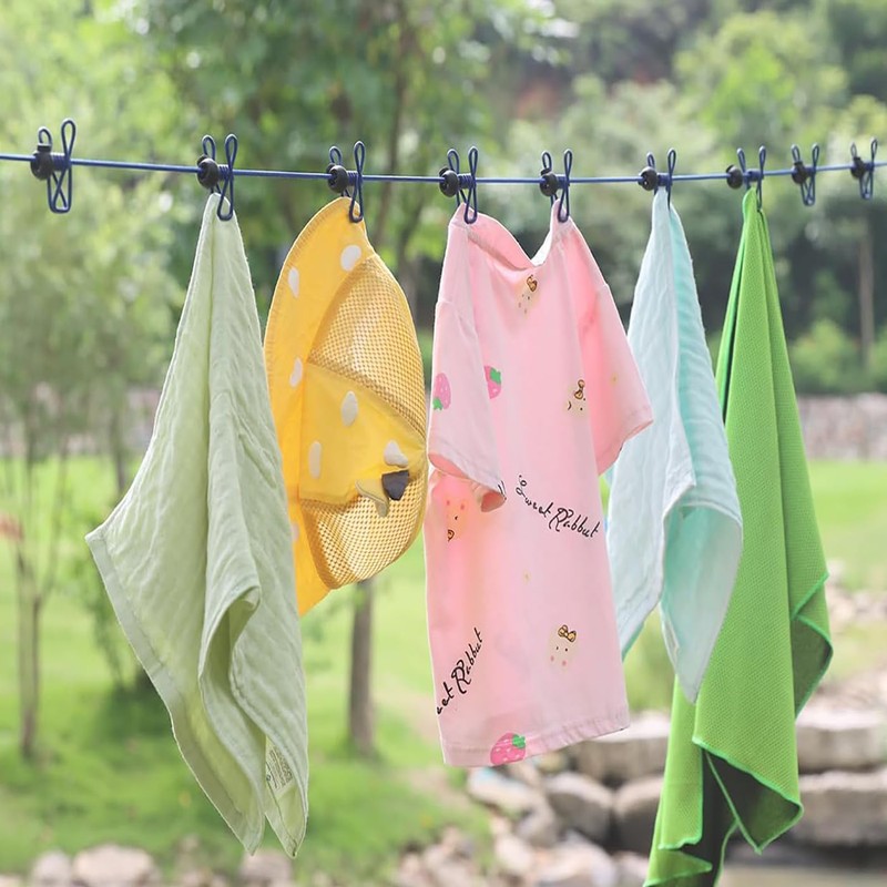 LeTradeJP Laundry Rope, Clothesline for Travel, with 12 Clips, For