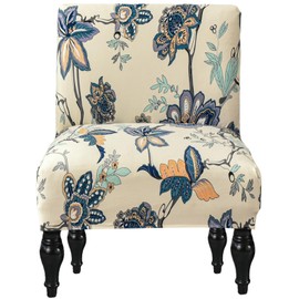 Armless Chair Slipcover Printed Furniture Protector Non-Slip Accent Chair Cover Stretch Slipper Chair Covers for Living Room Dining Room All-Season Blue Floral