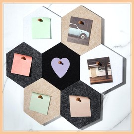 Mindsoft 16 Pcs Hexagon Cork Board for Walls with 50 Wooden Push Pins 6.7 x 5.9 in Felt DIY Tiles Notice with Nano Tape Hanging Bulletin Board for Home Photo Office Memo Note(Classic Colors)