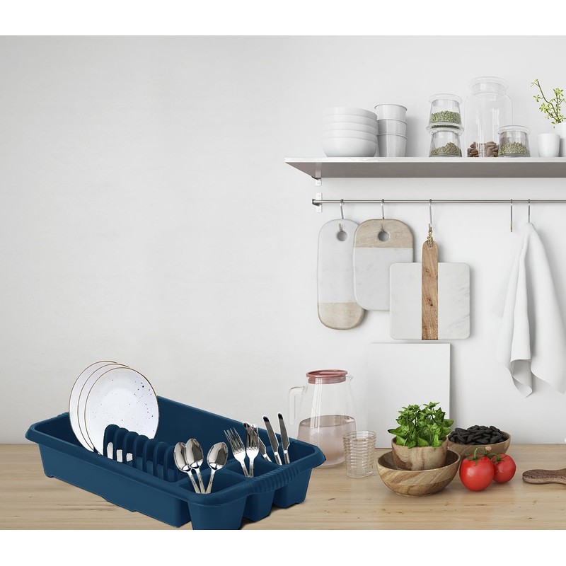 Set of 2 Navy Blue Plastic Medium Dish Drainer with